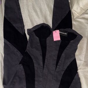 PrettyLittleThing Black and Gray Panel Jumpsuit